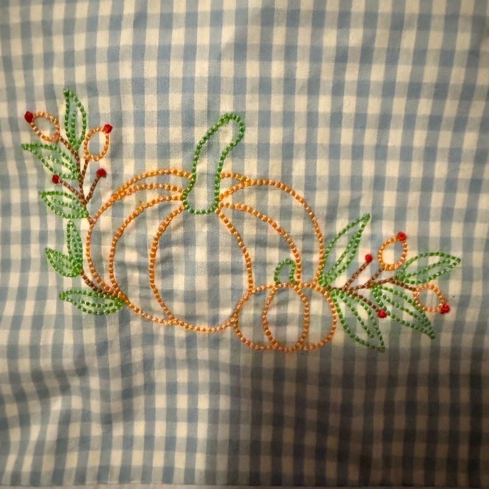 Apron Embroidered Pumpkin Gingham Fabric
